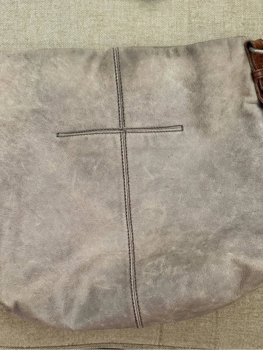 The Sak Neutral Beige Crossbody Bag with Brown Leather Strap